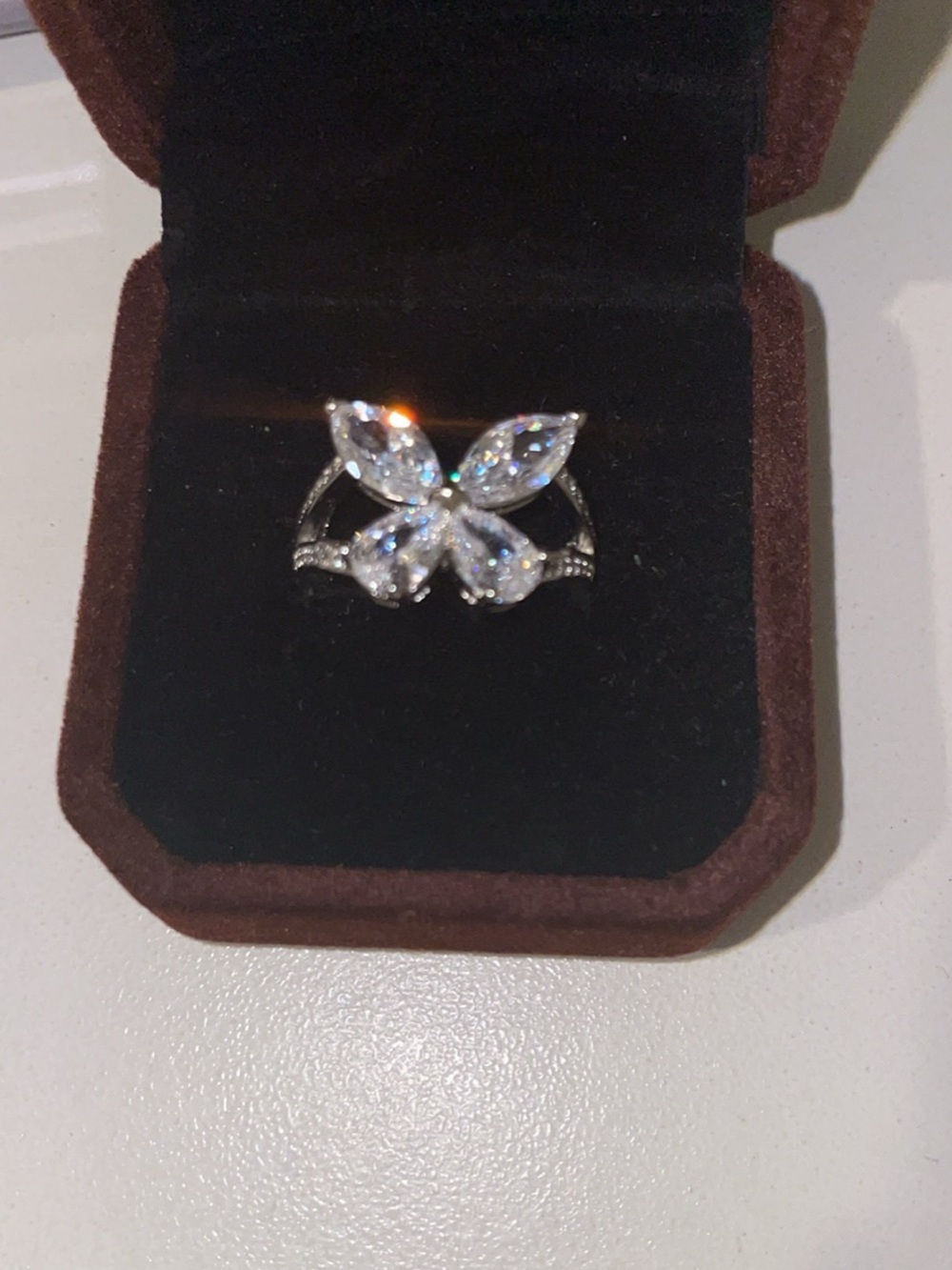 Silver Butterfly Cubic Zirconia Ring - Clear